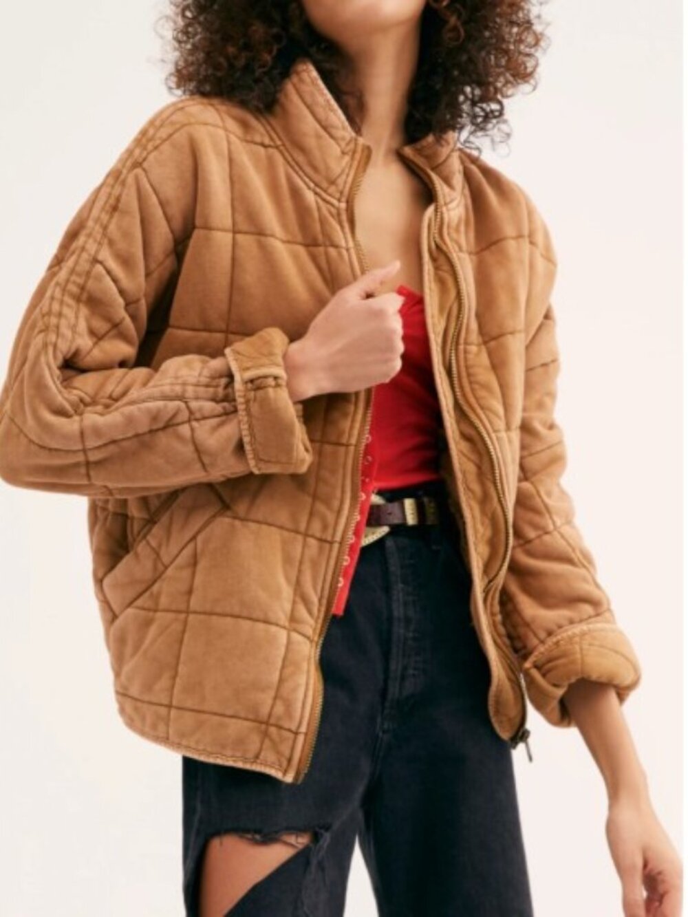 Free People Dolman Quilted Knit Jacket Toasted Coconut